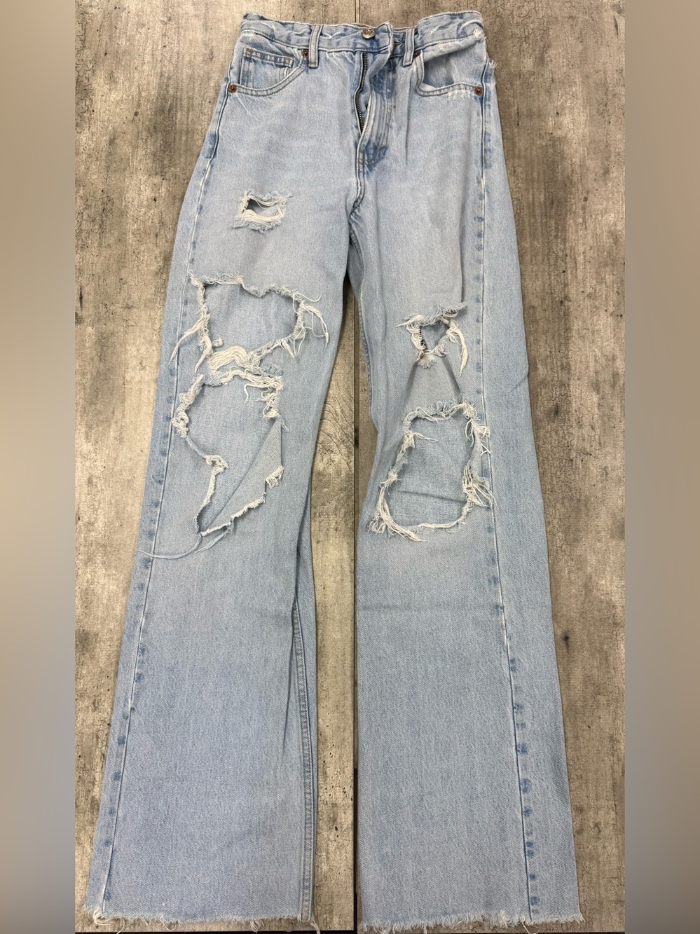 Zara Light Blue Distressed Straight-Leg Jeans